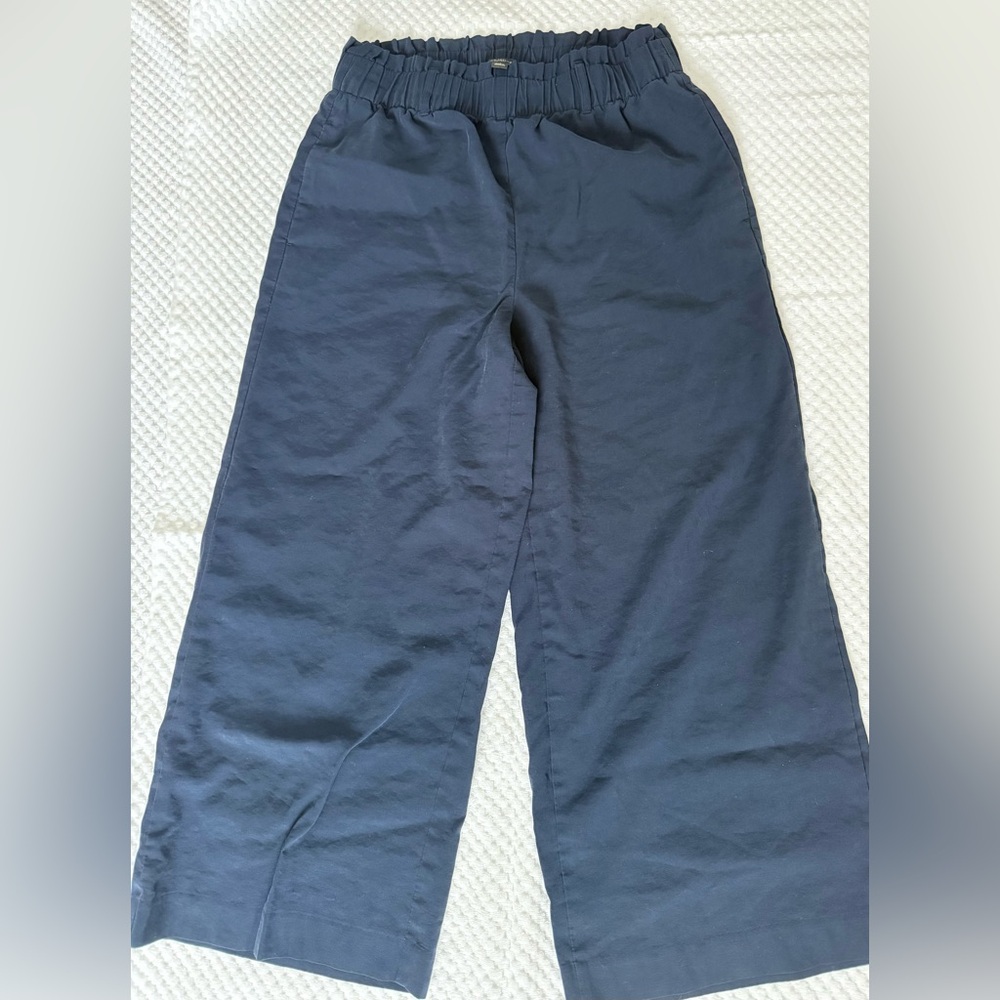 Navy Elastic Waist Wide Leg Ankle Pants Ann Taylor Factory